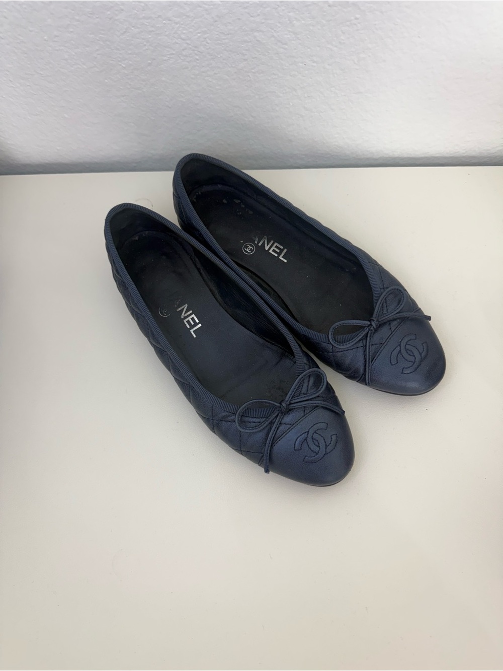 Chanel Ballet Flats Metallic Quilted Navy